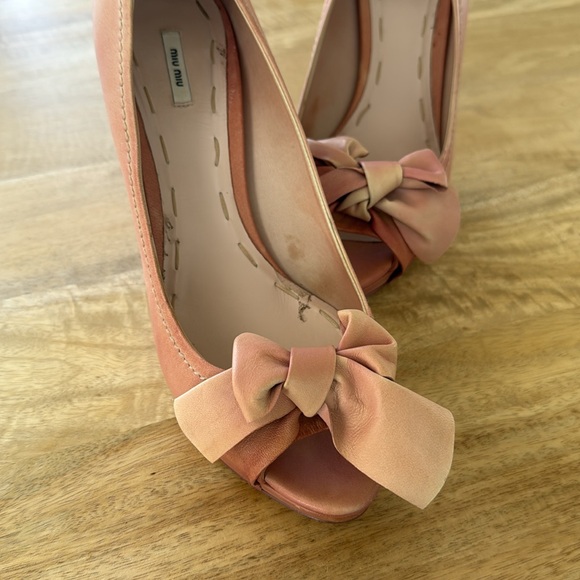Miu Miu Peep-toe Bow Aged Pink Heels sz 39/ Us 8-8.5 ECU - Picture 4 of 16